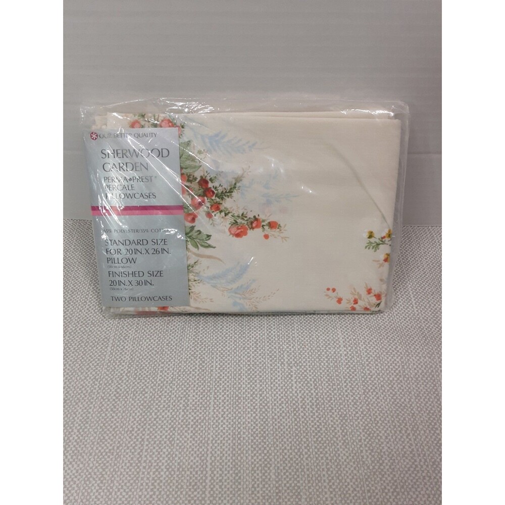 Sears Sherwood Garden Pillowcases Standard Size Perma Prest Poly Blend Floral